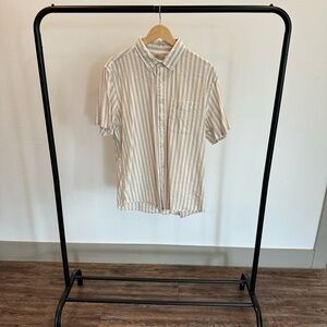 Faherty Beige and White Striped Button Down Shirt